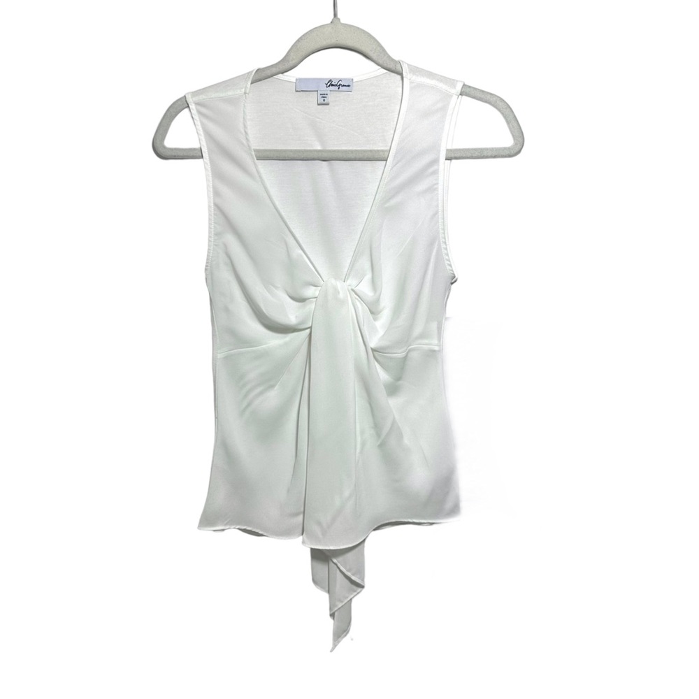 Chris Gramer Womens Sz 0 White V Neck Sleeveless Draped Blouse Tank Lightweight